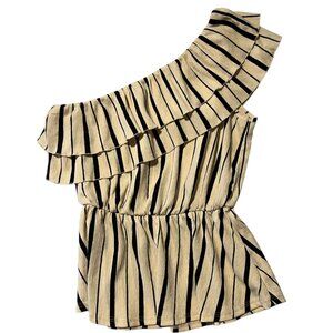 Anthropologie MAEVE Womens M Rita Ruffled One-Shoulder Top Striped Preppy Summer